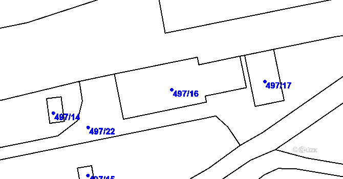 Parcela st. 497/16 v KÚ Hrdlořezy, Katastrální mapa