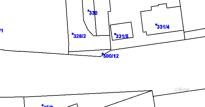 Parcela st. 500/12 v KÚ Hrdlořezy, Katastrální mapa