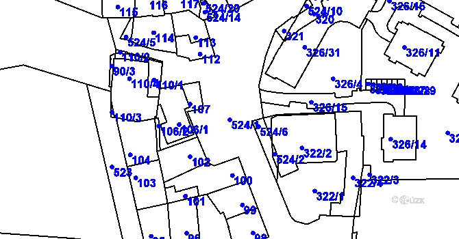 Parcela st. 524/1 v KÚ Hrdlořezy, Katastrální mapa