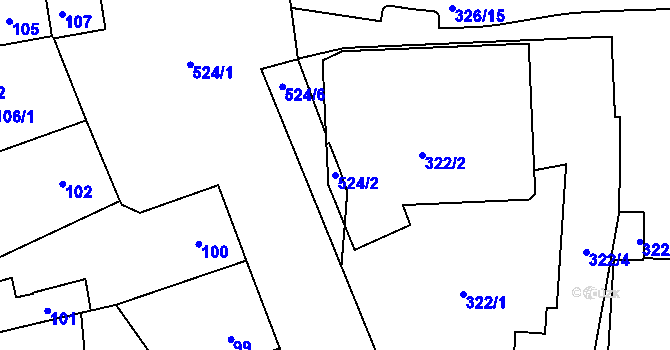 Parcela st. 524/2 v KÚ Hrdlořezy, Katastrální mapa