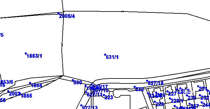Parcela st. 531/1 v KÚ Hrdlořezy, Katastrální mapa