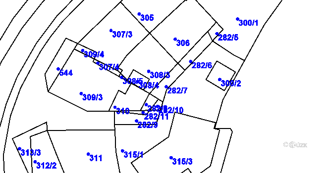 Parcela st. 282/7 v KÚ Hrdlořezy, Katastrální mapa