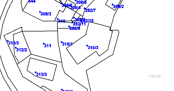 Parcela st. 315/3 v KÚ Hrdlořezy, Katastrální mapa