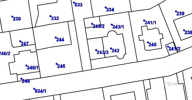 Parcela st. 243/3 v KÚ Hrdlořezy, Katastrální mapa