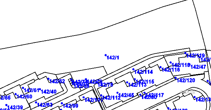 Parcela st. 142/1 v KÚ Hrdlořezy, Katastrální mapa