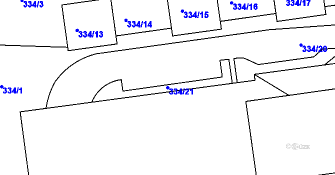 Parcela st. 334/21 v KÚ Hrdlořezy, Katastrální mapa