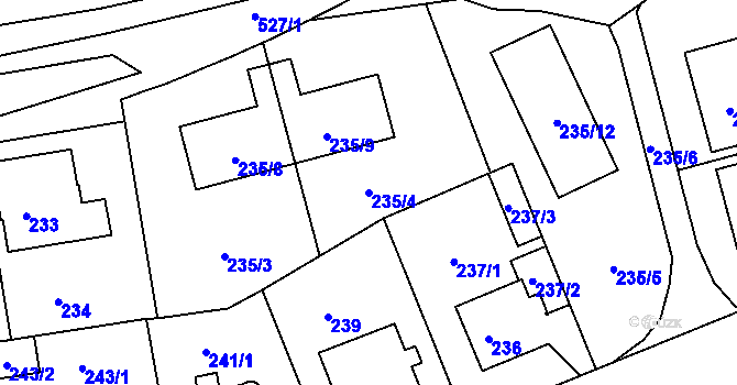 Parcela st. 235/4 v KÚ Hrdlořezy, Katastrální mapa