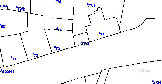 Parcela st. 77/3 v KÚ Hrdlořezy, Katastrální mapa