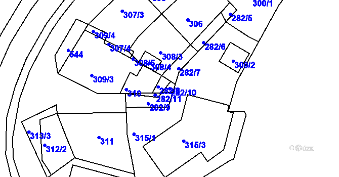 Parcela st. 282/10 v KÚ Hrdlořezy, Katastrální mapa