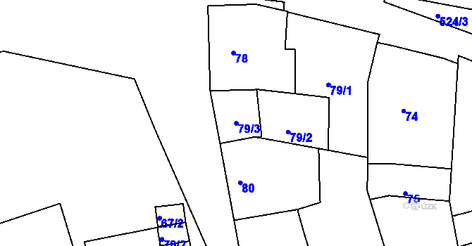 Parcela st. 79/3 v KÚ Hrdlořezy, Katastrální mapa