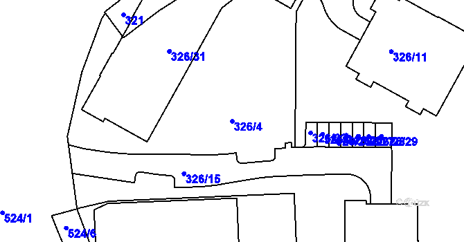 Parcela st. 326/4 v KÚ Hrdlořezy, Katastrální mapa