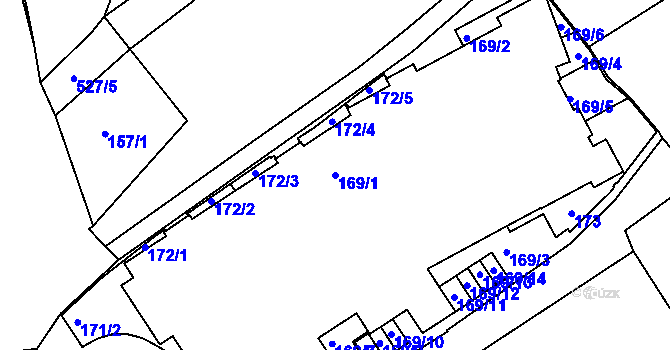 Parcela st. 169/1 v KÚ Hrdlořezy, Katastrální mapa
