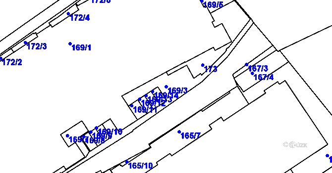 Parcela st. 169/3 v KÚ Hrdlořezy, Katastrální mapa
