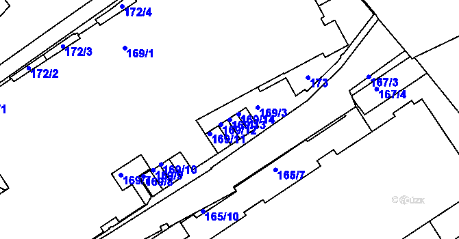 Parcela st. 169/13 v KÚ Hrdlořezy, Katastrální mapa