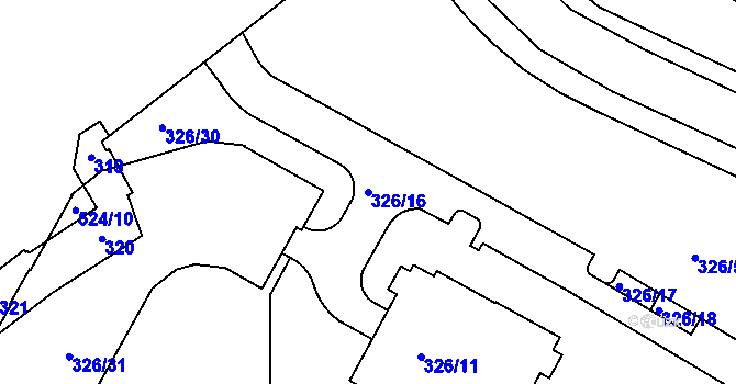 Parcela st. 326/16 v KÚ Hrdlořezy, Katastrální mapa