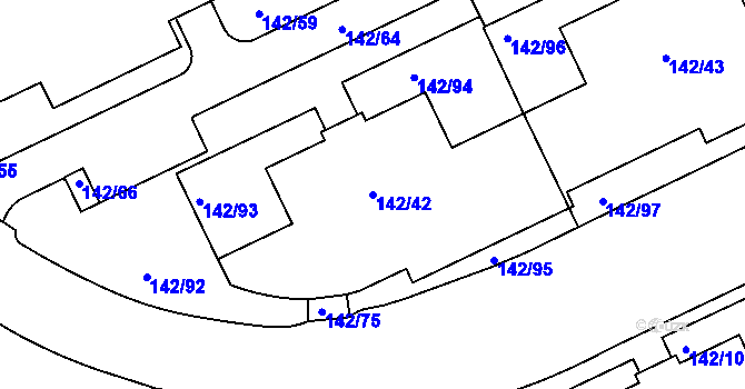 Parcela st. 142/42 v KÚ Hrdlořezy, Katastrální mapa