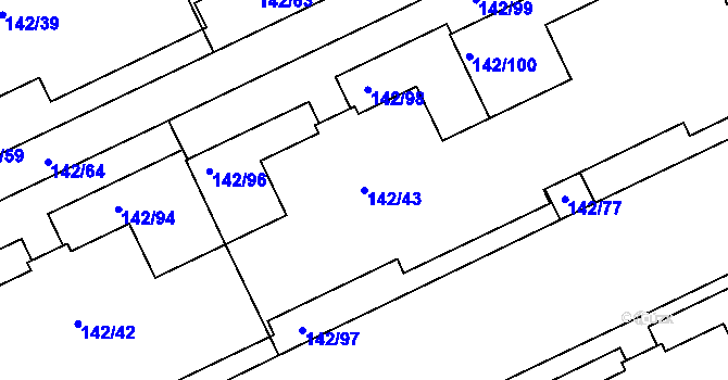 Parcela st. 142/43 v KÚ Hrdlořezy, Katastrální mapa