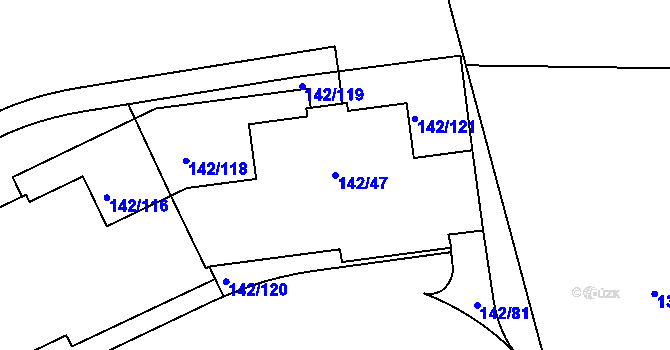 Parcela st. 142/47 v KÚ Hrdlořezy, Katastrální mapa