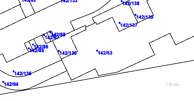 Parcela st. 142/53 v KÚ Hrdlořezy, Katastrální mapa
