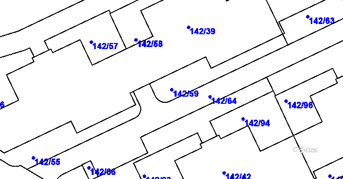 Parcela st. 142/59 v KÚ Hrdlořezy, Katastrální mapa
