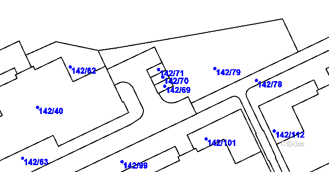 Parcela st. 142/69 v KÚ Hrdlořezy, Katastrální mapa
