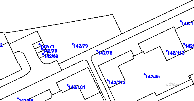 Parcela st. 142/78 v KÚ Hrdlořezy, Katastrální mapa