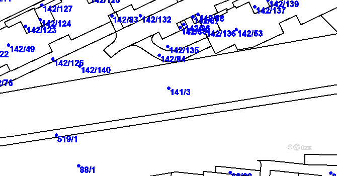 Parcela st. 141/3 v KÚ Hrdlořezy, Katastrální mapa