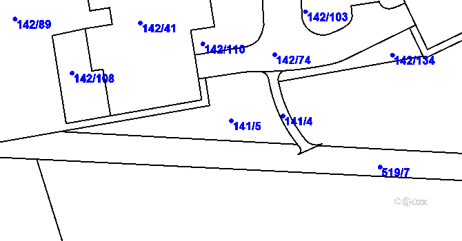 Parcela st. 141/5 v KÚ Hrdlořezy, Katastrální mapa