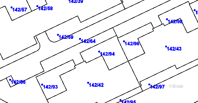 Parcela st. 142/94 v KÚ Hrdlořezy, Katastrální mapa