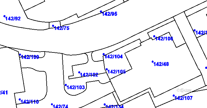 Parcela st. 142/104 v KÚ Hrdlořezy, Katastrální mapa