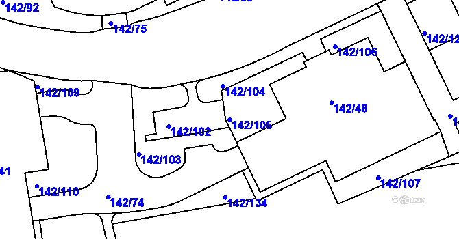 Parcela st. 142/105 v KÚ Hrdlořezy, Katastrální mapa