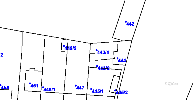 Parcela st. 443/1 v KÚ Hrdlořezy, Katastrální mapa