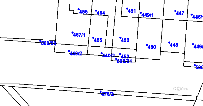 Parcela st. 440/3 v KÚ Hrdlořezy, Katastrální mapa