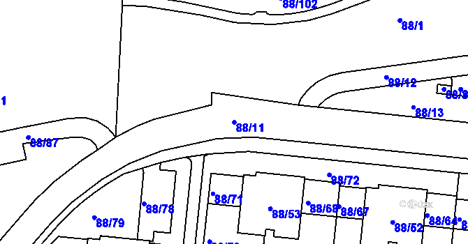 Parcela st. 88/11 v KÚ Hrdlořezy, Katastrální mapa
