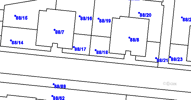 Parcela st. 88/18 v KÚ Hrdlořezy, Katastrální mapa