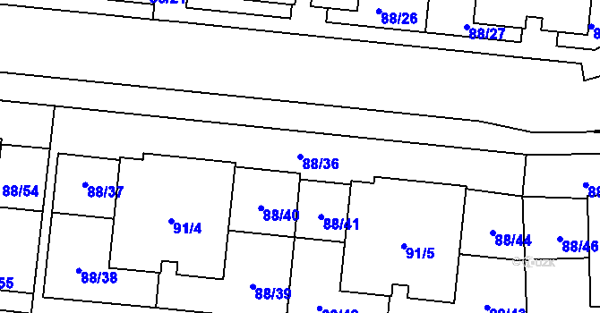 Parcela st. 88/36 v KÚ Hrdlořezy, Katastrální mapa