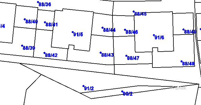 Parcela st. 88/43 v KÚ Hrdlořezy, Katastrální mapa