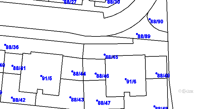 Parcela st. 88/45 v KÚ Hrdlořezy, Katastrální mapa