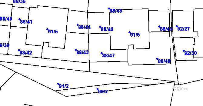 Parcela st. 88/47 v KÚ Hrdlořezy, Katastrální mapa