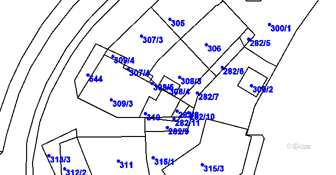 Parcela st. 308/4 v KÚ Hrdlořezy, Katastrální mapa