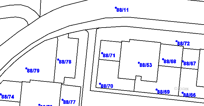 Parcela st. 88/71 v KÚ Hrdlořezy, Katastrální mapa