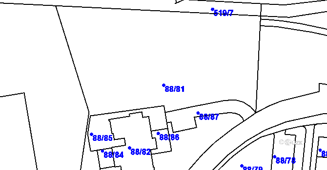 Parcela st. 88/81 v KÚ Hrdlořezy, Katastrální mapa