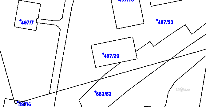 Parcela st. 497/29 v KÚ Hrdlořezy, Katastrální mapa