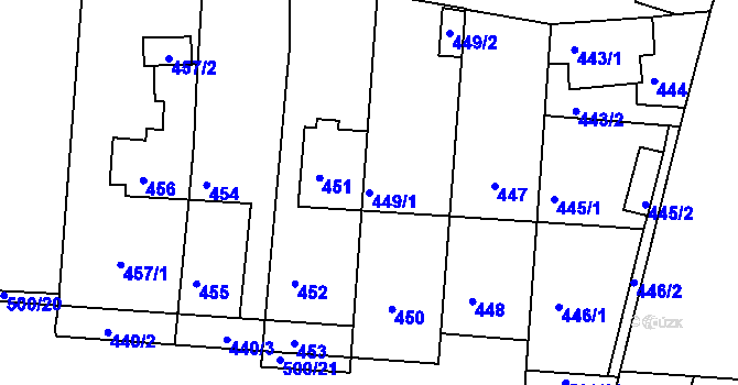 Parcela st. 449/1 v KÚ Hrdlořezy, Katastrální mapa