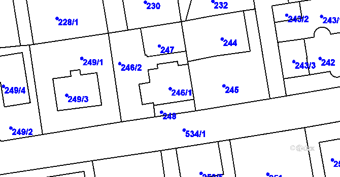 Parcela st. 246/1 v KÚ Hrdlořezy, Katastrální mapa
