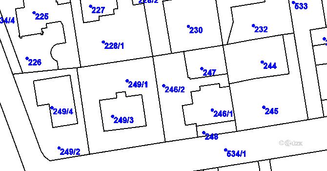 Parcela st. 246/2 v KÚ Hrdlořezy, Katastrální mapa