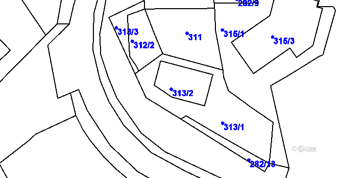 Parcela st. 313/2 v KÚ Hrdlořezy, Katastrální mapa