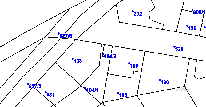 Parcela st. 184/2 v KÚ Hrdlořezy, Katastrální mapa