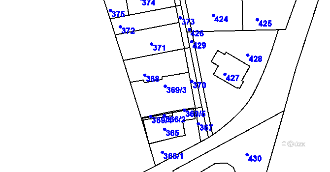 Parcela st. 369/3 v KÚ Hrdlořezy, Katastrální mapa