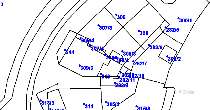 Parcela st. 308/5 v KÚ Hrdlořezy, Katastrální mapa